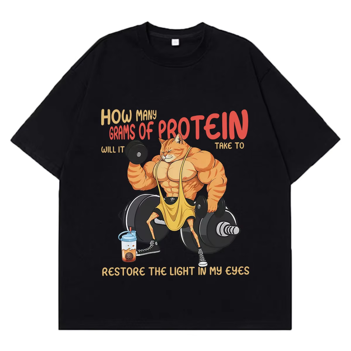Men'S Fashion T Shirts - Kaos Oblong Grafis Meme Protein Kucing