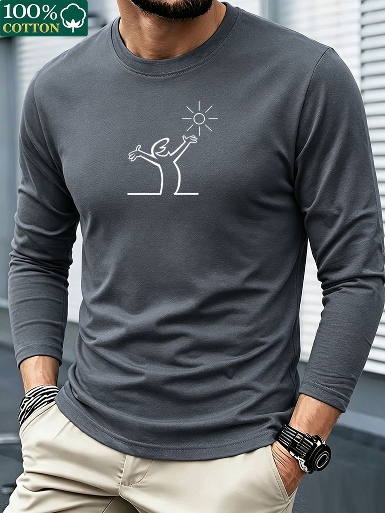 Kaos Lengan Panjang Katun 100% - Men'S Fashion T Shirts ulasan dan harga