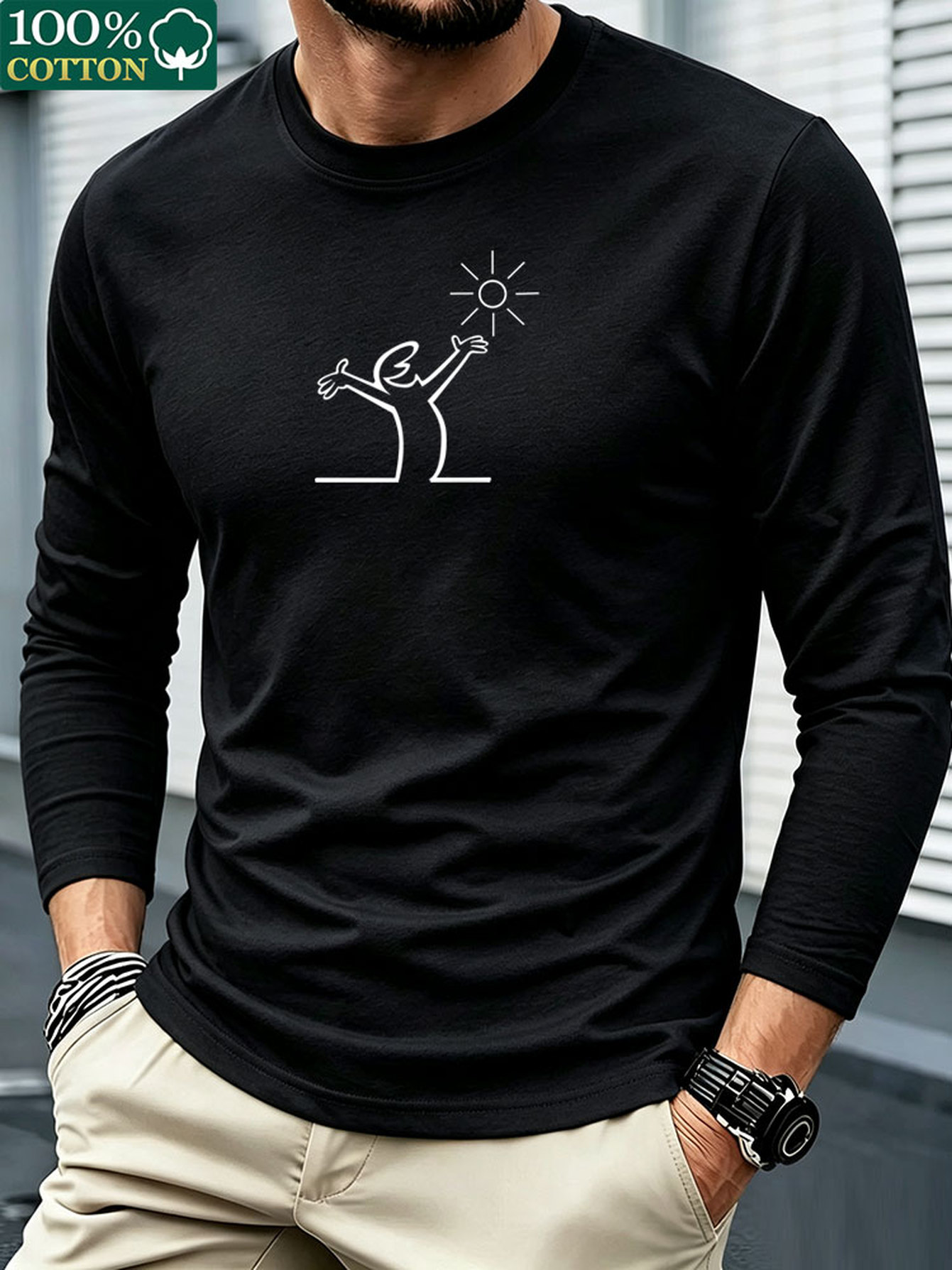 Kaos Lengan Panjang Katun 100% - Men'S Fashion T Shirts ulasan dan harga